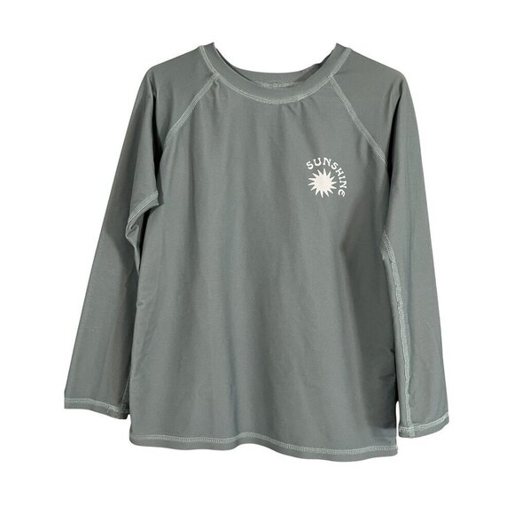 Rylee Cru Swim Kid 8Y Crew Pullover Green Rashguard Travel Preppy Neutral Beach - Picture 1 of 8